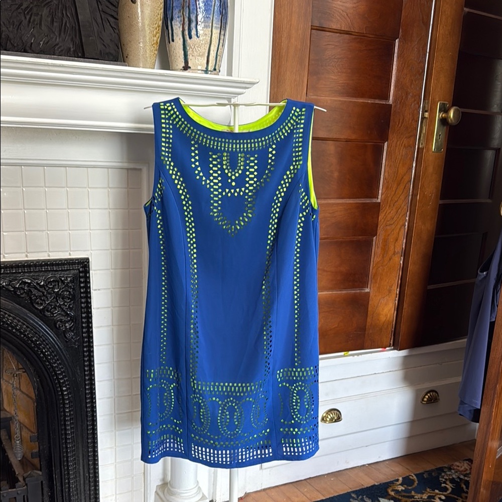 Aryeh Blue Dress with‎ Green Accents